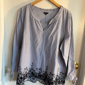 Talbots Striped Blue and Black Floral Women's Top 2x